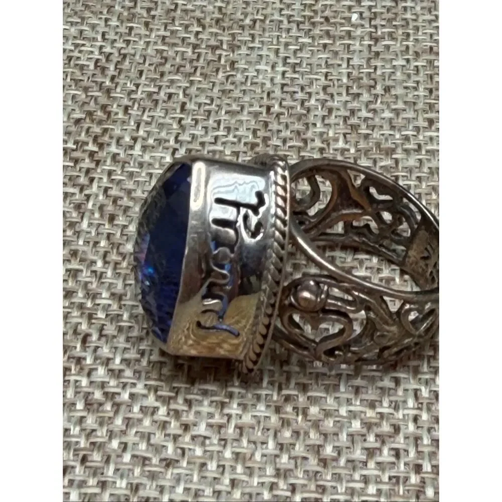 Sajen Sterling Silver “Eat • Pray • Love” Ring – Large Trillion Blue Quartz  Siz